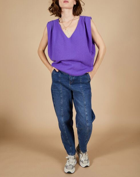 Pull 100% Cachemire Bella épaulettes violet