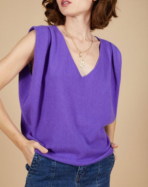 Pull 100% Cachemire Bella épaulettes violet