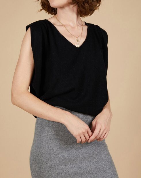 Pull 100% Cachemire Bella épaulettes noir