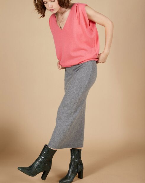 Pull 100% Cachemire Bella  épaulettes rose