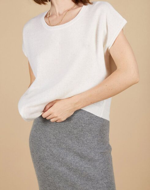 Pull 100% Cachemire Marion à bandes au dos écru