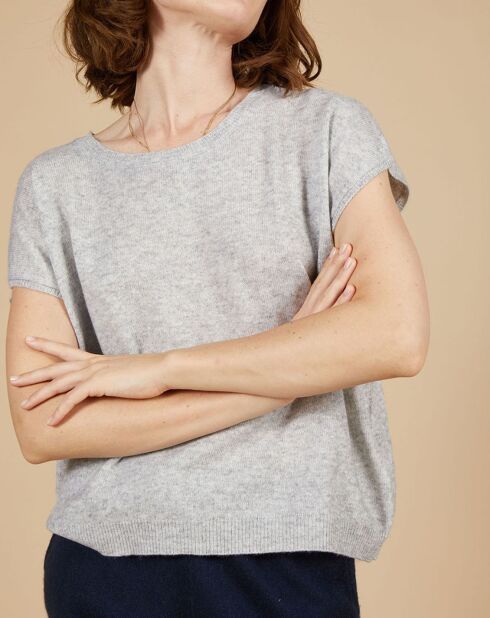 Pull 100% Cachemire Marion à bandes au dos gris chiné