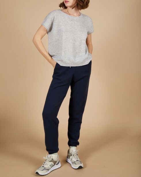 Pull 100% Cachemire Marion à bandes au dos gris chiné