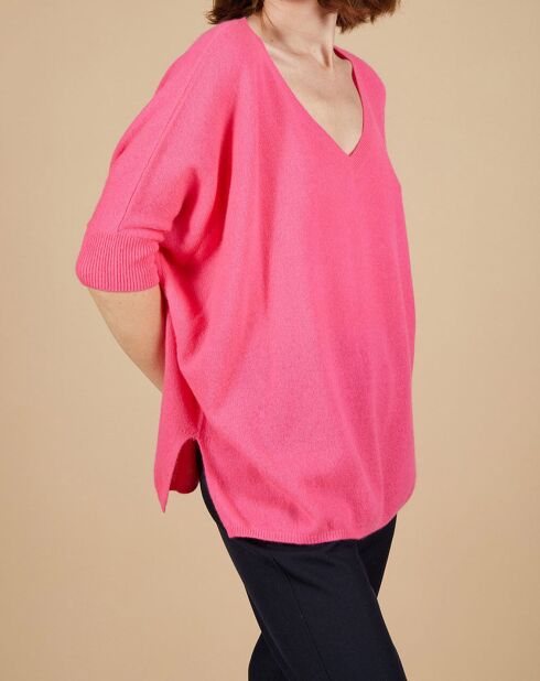 Pull poncho 100% Cachemire Kelly col V manches courtes tulipe