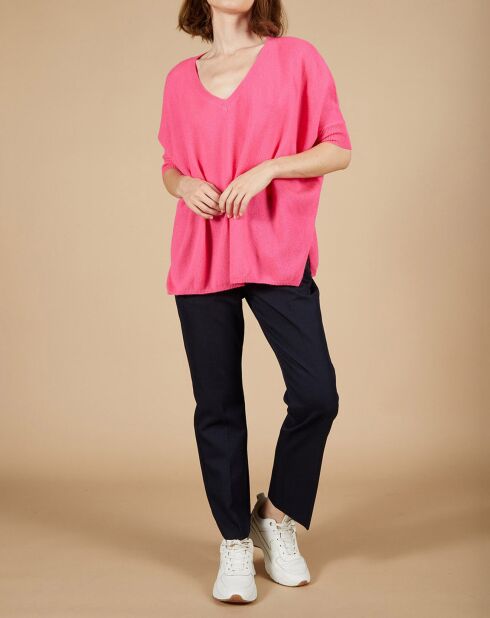 Pull poncho 100% Cachemire Kelly col V manches courtes tulipe