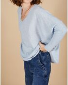 Pull poncho 100% Cachemire Emma col V ciel