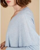 Pull poncho 100% Cachemire Emma col V ciel