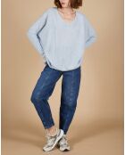 Pull poncho 100% Cachemire Emma col V ciel