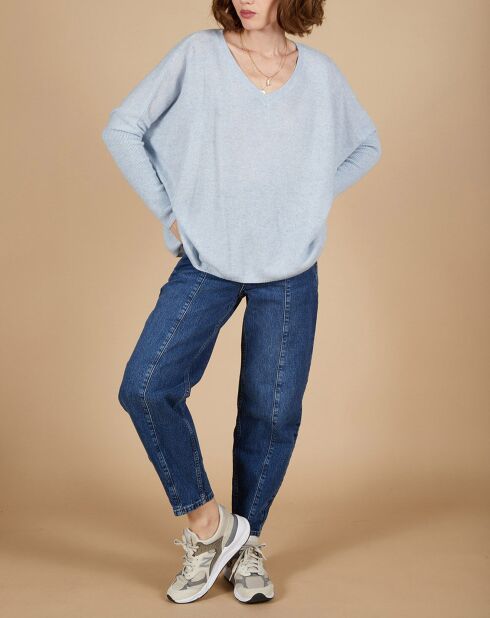 Pull poncho 100% Cachemire Emma col V ciel