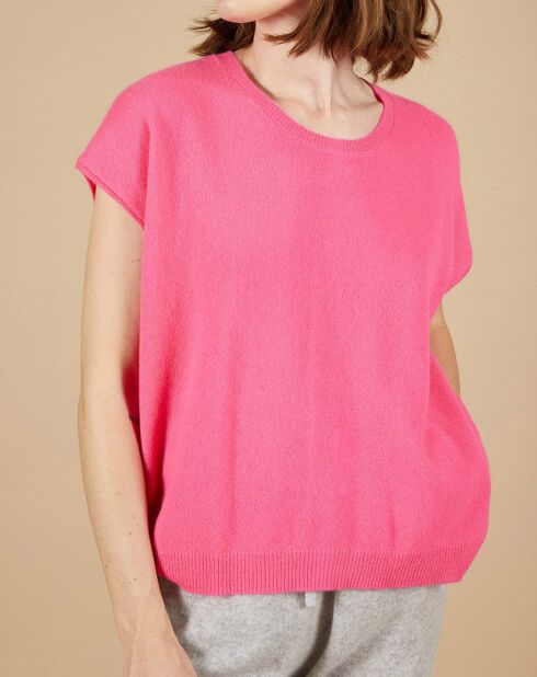Pull 100% Cachemire manches courtes Charline boutons au dos tulipe