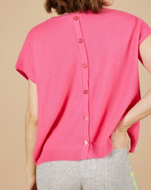 Pull 100% Cachemire manches courtes Charline boutons au dos tulipe