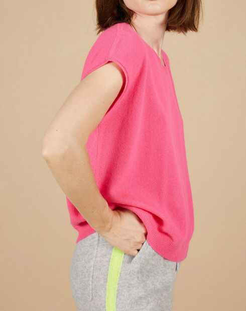 Pull 100% Cachemire manches courtes Charline boutons au dos tulipe