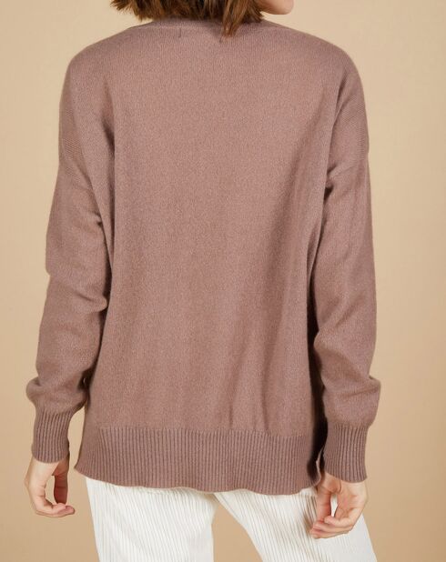 Pull 100% Cachemire Iris Col V profond oversize taupe