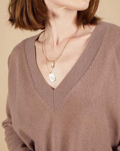 Pull 100% Cachemire Iris Col V profond oversize taupe
