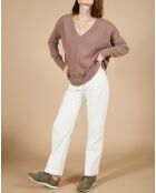 Pull 100% Cachemire Iris Col V profond oversize taupe