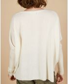 Pull poncho 100% Cachemire Rocky col rond à bandes blanc cassé