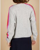 Pull poncho 100% Cachemire Wimbow col V à bandes manches gris chiné clair