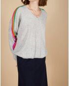 Pull poncho 100% Cachemire Wimbow col V à bandes manches gris chiné clair
