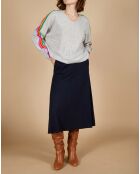 Pull poncho 100% Cachemire Wimbow col V à bandes manches gris chiné clair