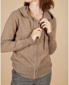 Gilet à capuche 100% Cachemire Blanche châtaigne/corail fluo