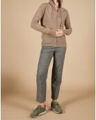 Gilet à capuche 100% Cachemire Blanche châtaigne/corail fluo