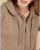 Gilet à capuche 100% Cachemire Blanche châtaigne/corail fluo