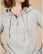 Gilet à capuche 100% Cachemire Blanche gris chiné clair/jaune fluo
