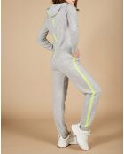 Gilet à capuche 100% Cachemire Blanche gris chiné clair/jaune fluo