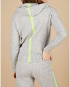 Gilet à capuche 100% Cachemire Blanche gris chiné clair/jaune fluo