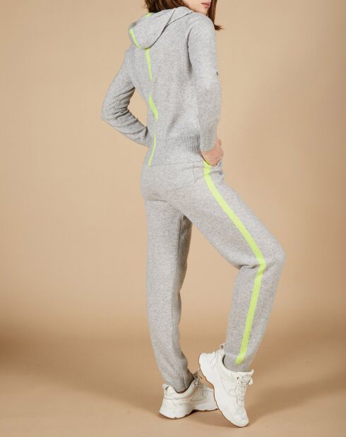 Jogging 100% Cachemire Coralie gris chiné clair/jaune fluo
