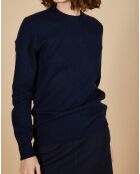 Pull 100% Cachemire Louizon col rond 3 boutons épaule bleu nuit
