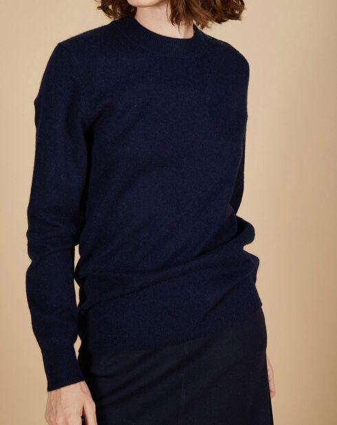 Pull 100% Cachemire Louizon col rond 3 boutons épaule bleu nuit