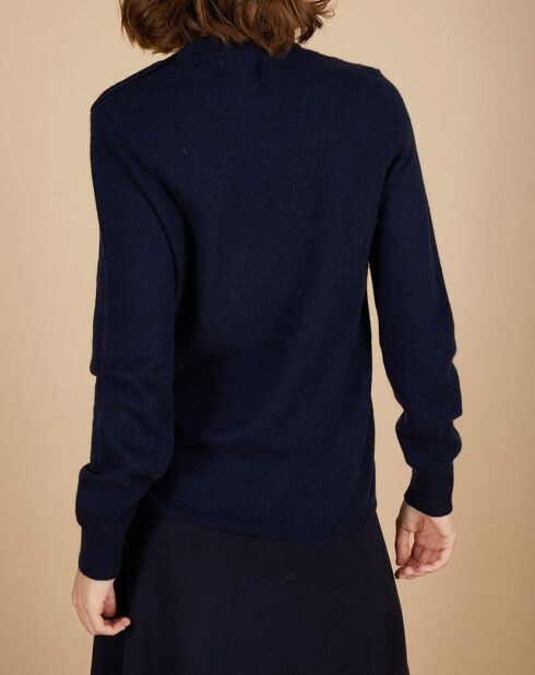 Pull 100% Cachemire Louizon col rond 3 boutons épaule bleu nuit