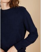 Pull 100% Cachemire Louizon col rond 3 boutons épaule bleu nuit