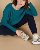Pull poncho 100% Cachemire Alizée col rond bleu paon