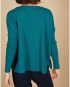 Pull poncho 100% Cachemire Alizée col rond bleu paon