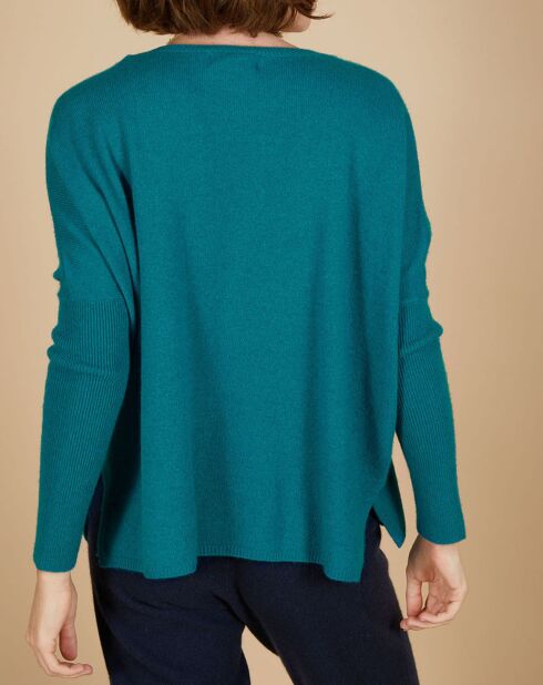 Pull poncho 100% Cachemire Alizée col rond bleu paon