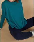 Pull poncho 100% Cachemire Alizée col rond bleu paon
