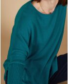 Pull poncho 100% Cachemire Alizée col rond bleu paon