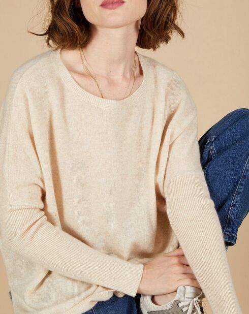 Pull poncho 100% Cachemire Alizée col rond beige chiné
