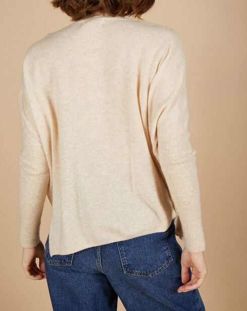 Pull poncho 100% Cachemire Alizée col rond beige chiné