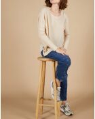 Pull poncho 100% Cachemire Alizée col rond beige chiné