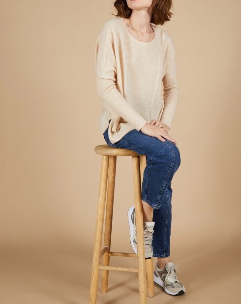 Pull poncho 100% Cachemire Alizée col rond beige chiné