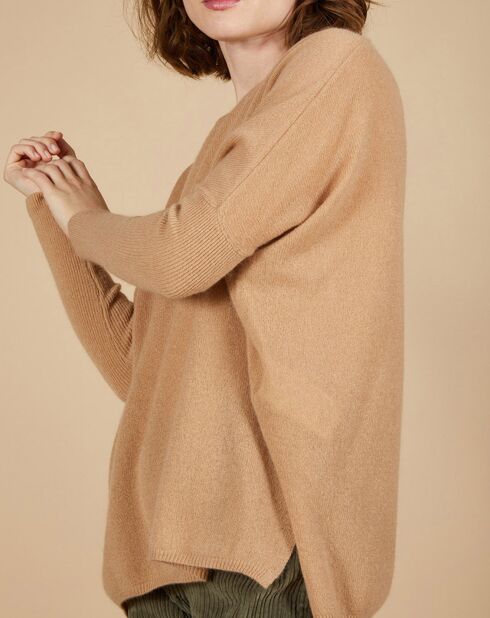 Pull poncho 100% Cachemire Alizée col rond camel