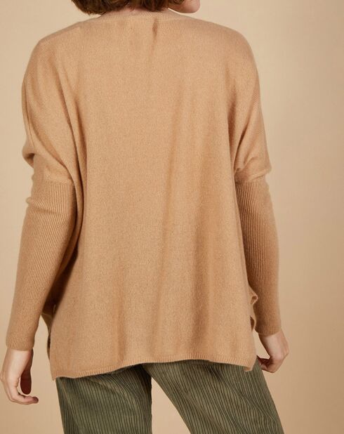 Pull poncho 100% Cachemire Alizée col rond camel
