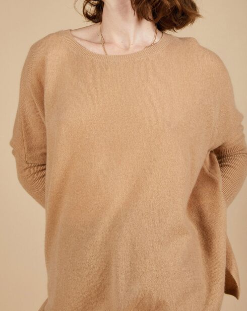 Pull poncho 100% Cachemire Alizée col rond camel
