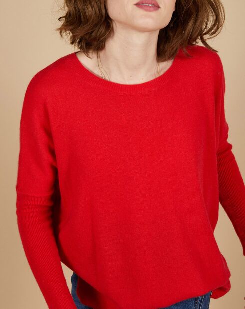 Pull poncho 100% Cachemire Alizée col rond rouge carmen