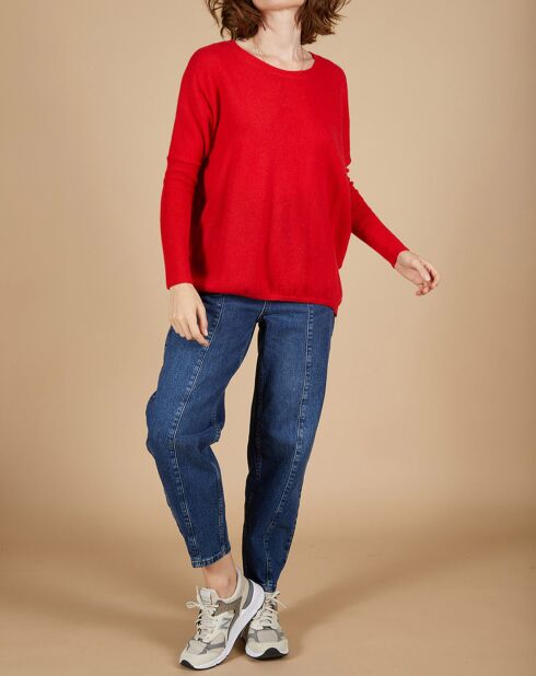 Pull poncho 100% Cachemire Alizée col rond rouge carmen
