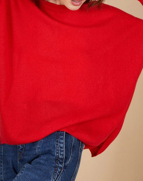 Pull poncho 100% Cachemire Alizée col rond rouge carmen