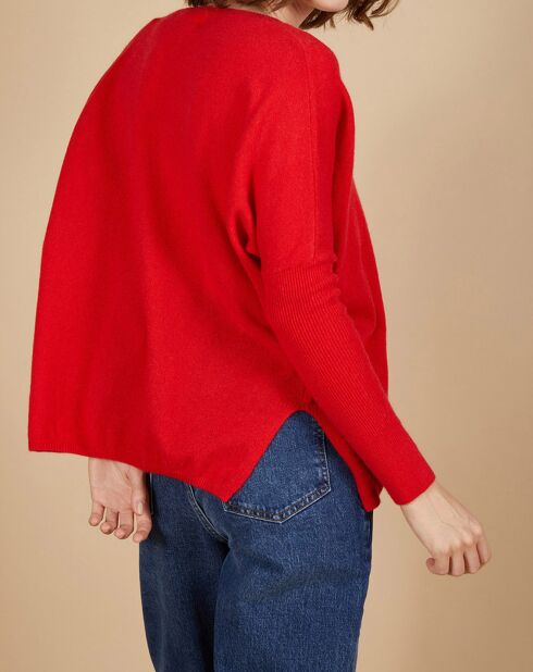 Pull poncho 100% Cachemire Alizée col rond rouge carmen